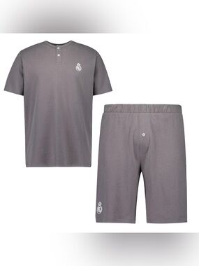 Mens Real Madrid White Dreams Pijama Set Henley Shorts Grey